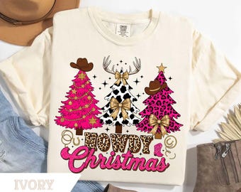 Comfort Colors®Howdy Christmas Sweatshirt, Western Christmas Sweater, Christmas Deer T-Shirt, Howdy Christmas Tree Shirt, Country Xmas Gift