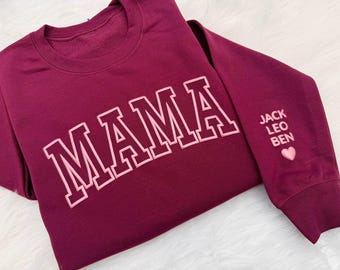 Custom Mama Sweatshirt with Kids Names, Puff Letters, Gift for Mom, Mama Sweater, Embossed MAMA Sweatshirt, Mothers Day Gift