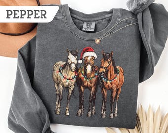 Comfort Colors®Christmas Horse Sweatshirt, Western Christmas Horse Sweater, Cowboy Christmas Shirt, Christmas Farm tShirt, Xmas Animal Gift