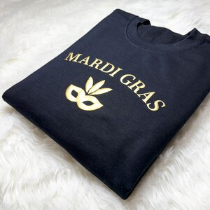 Mardi Gras Festival 3D Mask Puff Sweatshirt, Embossed Mardi Gras Puff Shirt, Trendy Mardi Beads Louisiana Festival Puff Shirt Outfit