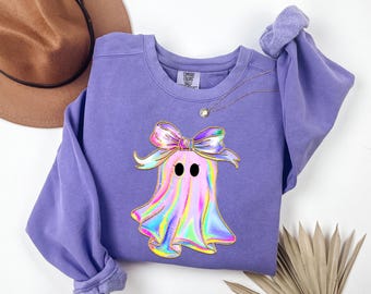 Camisa con lazo fantasma de Halloween Comfort Colors®, camiseta con lazo fantasma de Halloween, camiseta con lazo coqueta de Halloween, sudadera fantasma de Halloween, camiseta de temporada espeluznante