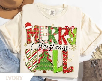 Comfort Colors®Merry Christmas Y'all Sweatshirt, Merry Christmas Yall Sweater, Merry Christmas T-Shirt, Christmas Shirt,matching Xmas Tee