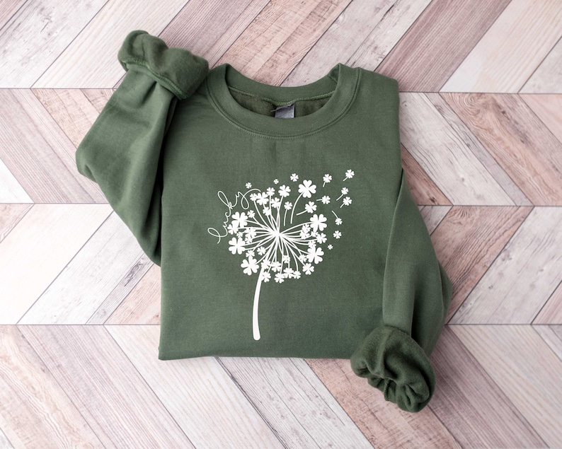 St Patricks Day Dandelion Sweater, Shamrock Sweatshirt, Patrick Day Lucky Shirt, Clover Shirt, Dandelions Patrick Day Shirt, Irish Day Shirt image 1