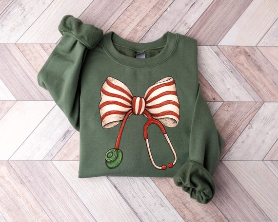 Nurse Christmas Sweatshirt, Christmas Nurse Coquette Bow Long Sleeve, Nicu Christmas Hoodie,Christmas Registered Nurse Gift,Woman Nurse Gift