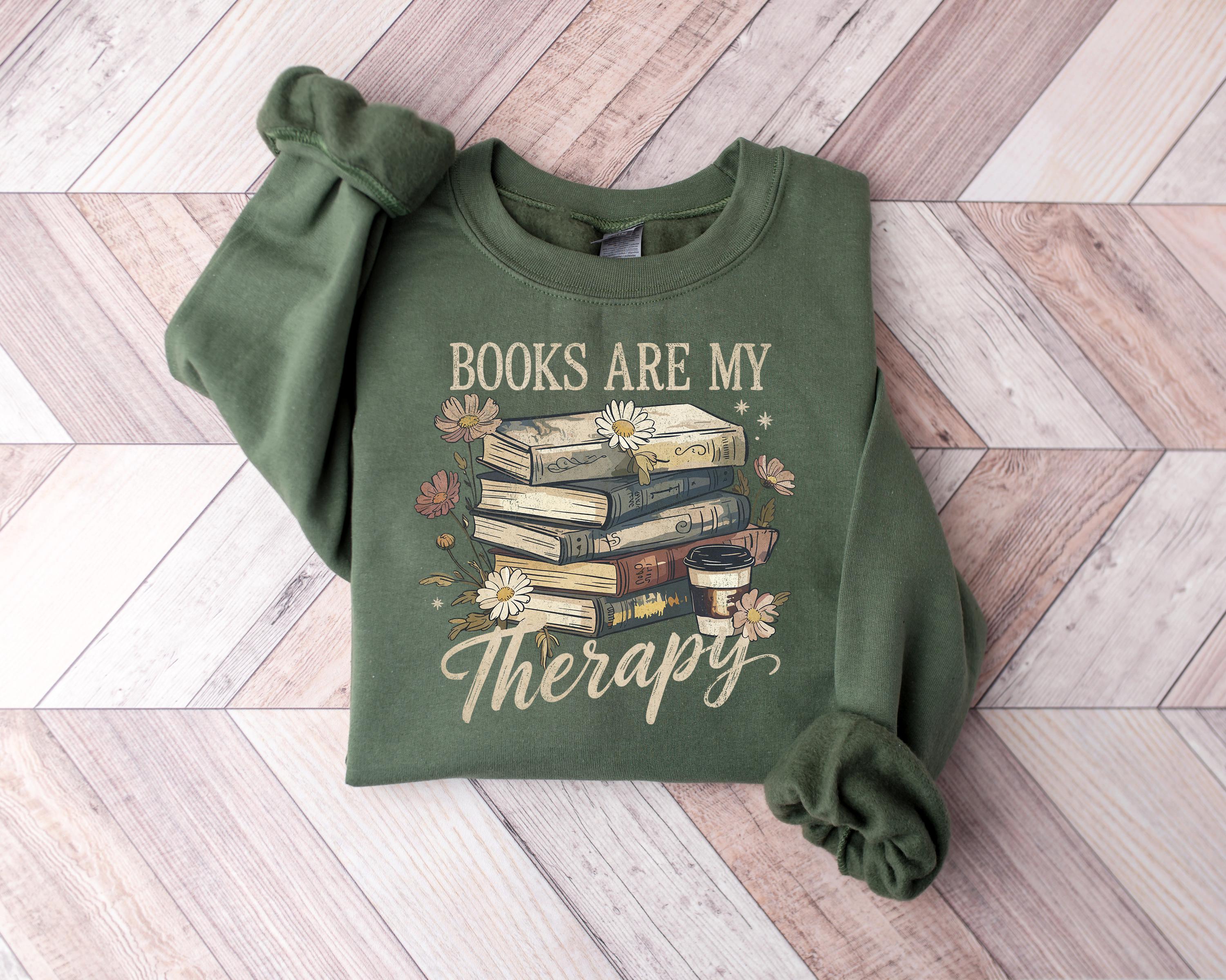 Sweat à Capuche "Books Are My Therapy" - Design Rétro Et Mignon Pour Les Amoureux Des Livres - 6