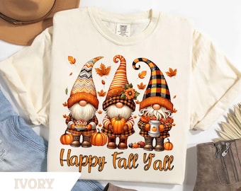 Sudadera de otoño Comfort Colors® "Happy Fall Y'all Gnome", camiseta de temporada de gnomos con especias de calabaza, linda camiseta de gnomos de Acción de Gracias, camiseta de otoño