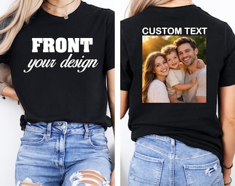 Chemise photo recto-verso personnalisée en toile Bella, t-shirt avec image personnalisée, t-shirt avec image personnalisée recto-verso, cadeau de t-shirt photo avec logo