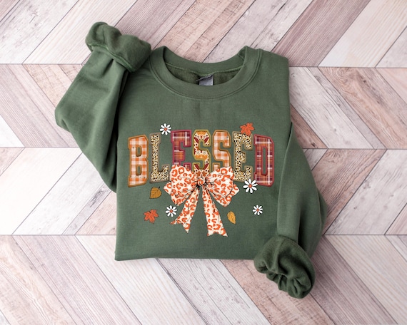 Retro Floral Blessed Sweatshirt, Christian Blessed T-Shirt, Woman Fall Long Sleeve, Gift For Fall Lover, Coquette Fall Shirt,Fall Sweatshirt