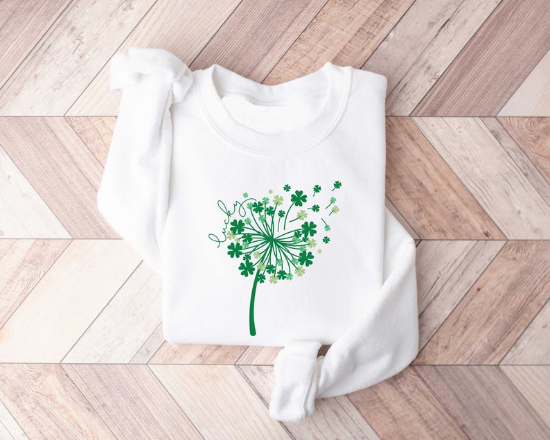 St Patricks Day Dandelion Sweater, Shamrock Sweatshirt, Patrick Day Lucky Shirt, Clover Shirt, Dandelions Patrick Day Shirt, Irish Day Shirt image 6