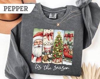 Comfort Colors®Retro Tis The Season Christmas T-Shirt, Christmas Tree Sweatshirt, Christmas Cookie Tee Gift,Gingerbread Shirt, Holiday Shirt