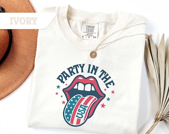 Comfort Colors®Party in The USA Shirt, Funny 4th of July T-shirt,Patriotic American Flag Lips Tee, Retro July 4th Gift,Stars & Stripes Shirt