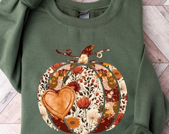 Floral Pumpkin Sweatshirt, Fall Pumpkin Shirt, Preppy Fall Shirt, Retro Autumn Flowers Shirt, Pumpkin Season Sweatshirt, Floral Fall Shirt