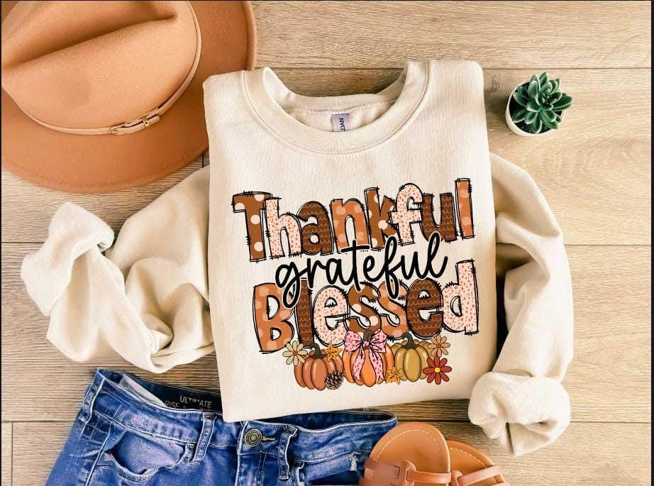 Thankful Sweatshirt, Thanksgiving Sweatshirt, Thankful Grateful Blessed Shirt,Thanksgiving Shirt, Thankful Blessed Shirt, Fall Gift, Pumpkin