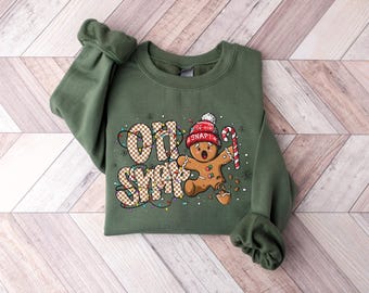 ¡Oh, vaya! Sudadera navideña de pan de jengibre, camiseta navideña de galleta, camiseta navideña con gorro de Papá Noel, suéter navideño divertido, regalo navideño de manga larga