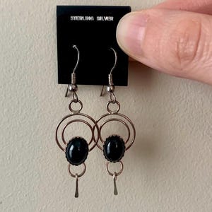 Vintage Sterling Silver & Onyx Dangle Earrings