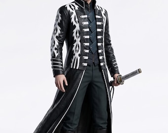 DMC5 バージル　コスプレ　衣装 デビル メイ クライ 5 バージル コスプレ コート、DMC 5 ロング レザー
