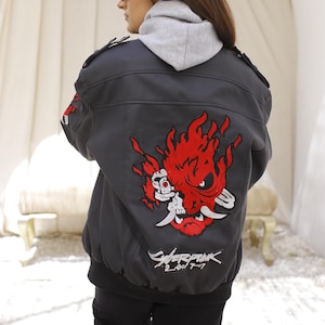 Samurai Jacket With Removable Hood, Cyberpunk 2077 Jacket, Men Leather Jacket, Gaming Cosplay Costume, Gift For Him