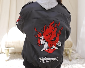 Samurai Jacket With Removable Hood, Cyberpunk 2077 Jacket, Men Leather Jacket, Gaming Cosplay Costume, Gift For Him