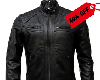 Herren Schwarz Leder Bikerjacke | Premium Motorrad-Stile für Männer (Vintage Brown, Bomber)