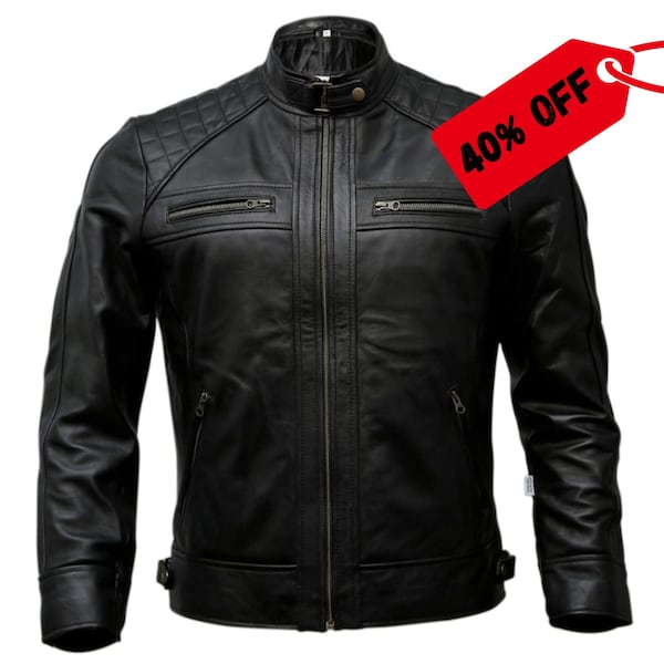 Men's Black Leather Biker Jacket | Premium Motorcycle Styles for Men (Vintage Brown, Bomber)