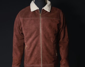 Walking Dead Rick Grimes Suede Leather Jacket, Men Cosplay Jacket, Brown & Black Jacket With Fur