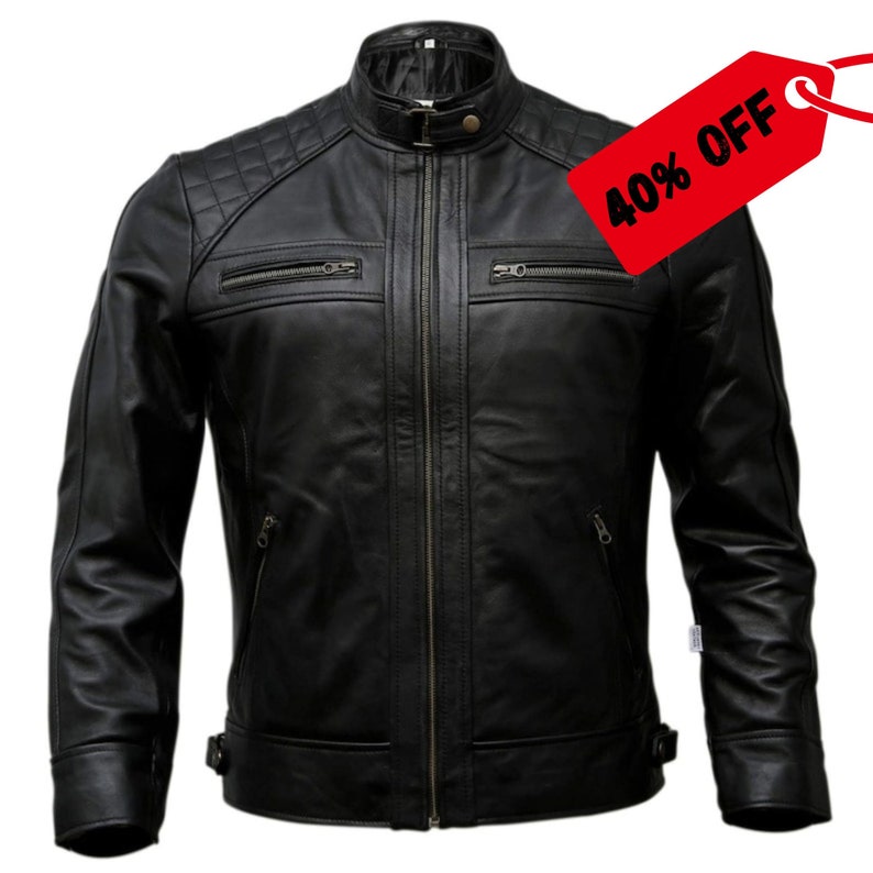 Men's Black Leather Biker Jacket Premium Motorcycle Styles for Men Vintage Brown, Bomber zdjęcie 1
