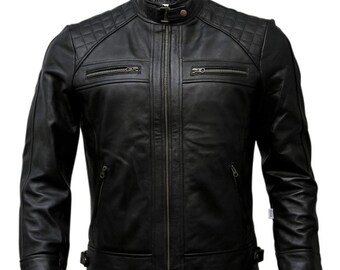 Blouson motard en cuir noir pour homme | Styles moto haut de gamme pour hommes (brun vintage, bomber)