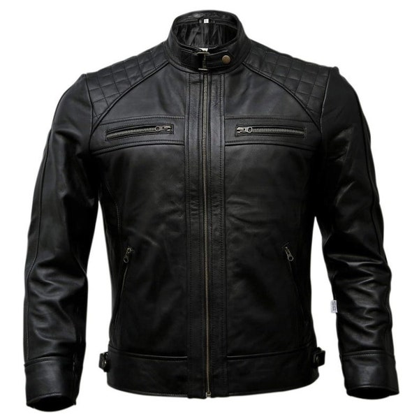 Men's Black Leather Biker Jacket | Premium Motorcycle Styles for Men (Vintage Brown, Bomber)