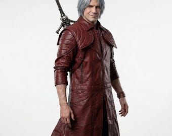 DMC Dante Maroon Coat, Devil May Cry 5 Cosplay Costume, Dante Leather Trench Coat
