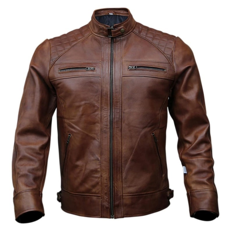 Men's Black Leather Biker Jacket Premium Motorcycle Styles for Men Vintage Brown, Bomber zdjęcie 5