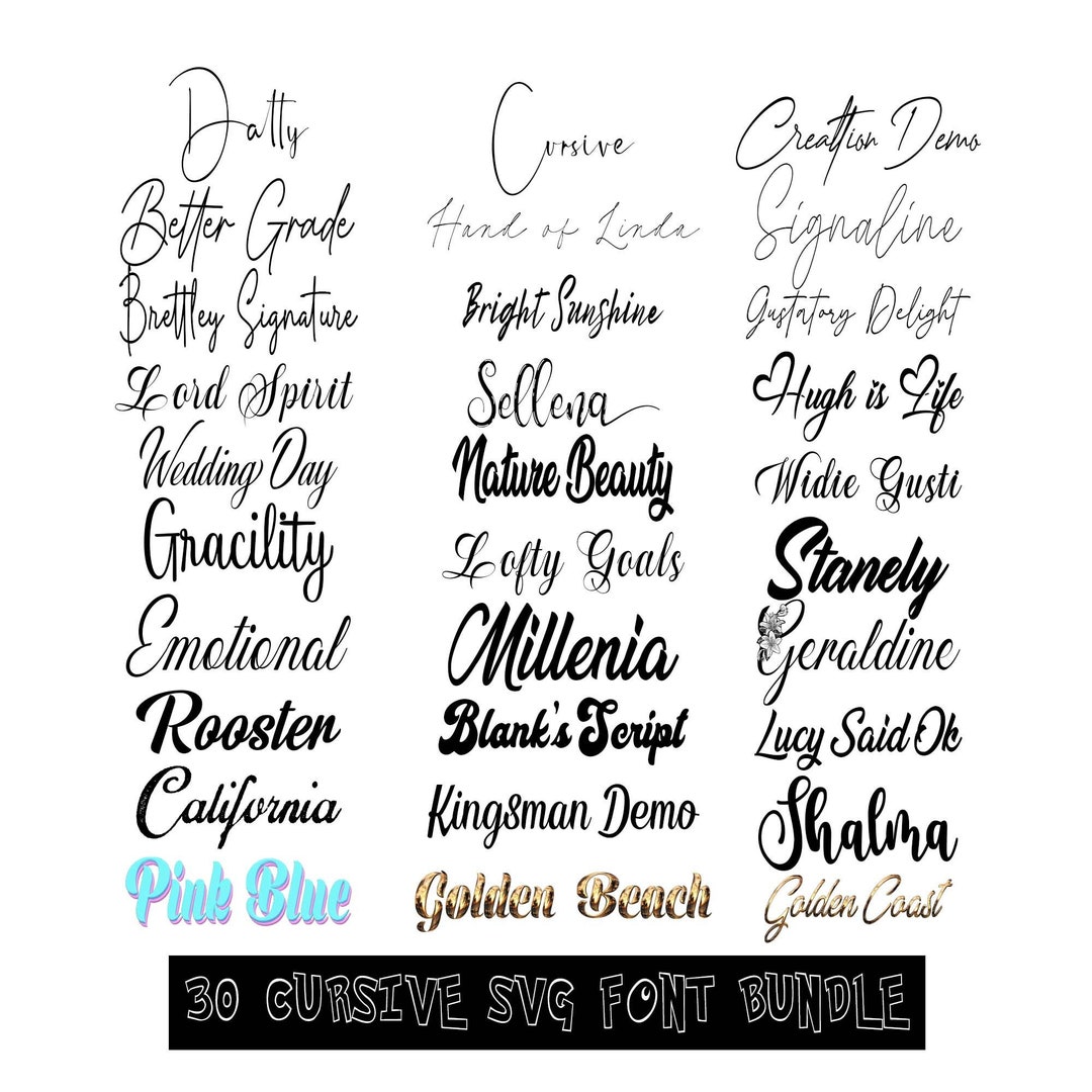 30 Cursive Svg Font Bundle, Cursive Font Bundle, Graffiti Svg Font ...
