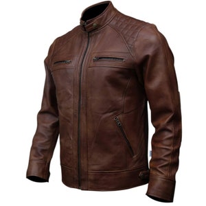 Men's Black Leather Biker Jacket Premium Motorcycle Styles for Men Vintage Brown, Bomber zdjęcie 7