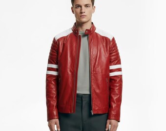 Tyler Durden Red Leather Jacket – Fight Club Inspired Biker Style – Brad Pitt Cosplay Outfit