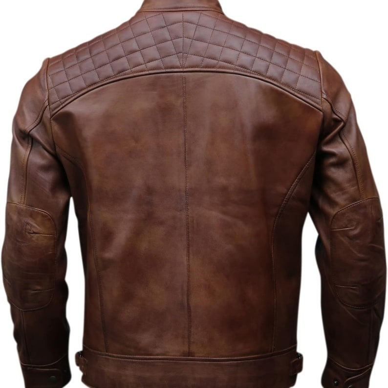 Men's Black Leather Biker Jacket Premium Motorcycle Styles for Men Vintage Brown, Bomber zdjęcie 6