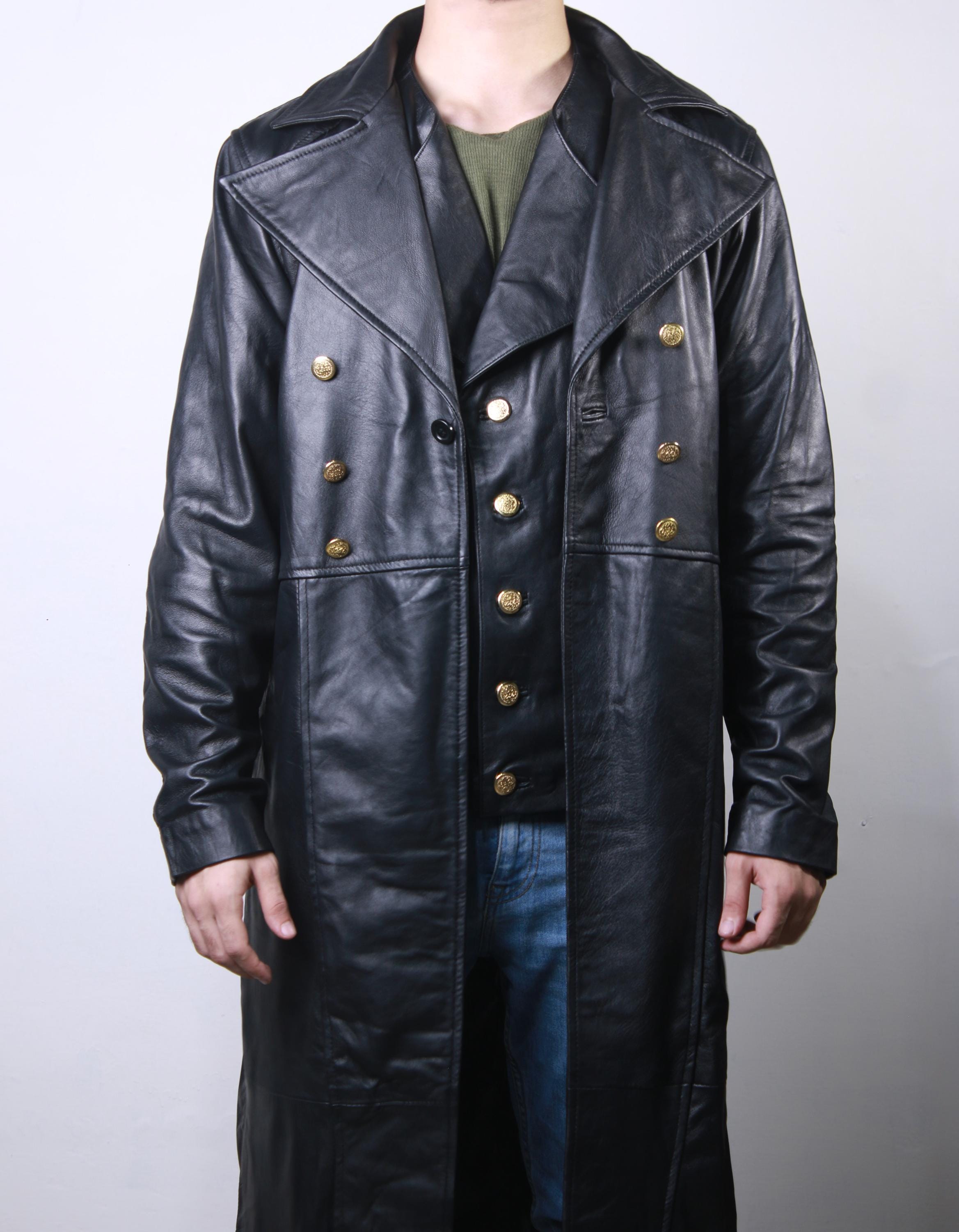 Men's Black Leather Gothic Coat, Trench Coat, Long Steampunk