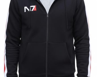 Mass Effect N7 Hoodie Black | Gaming Cosplay Zip Hoodie, gift for him