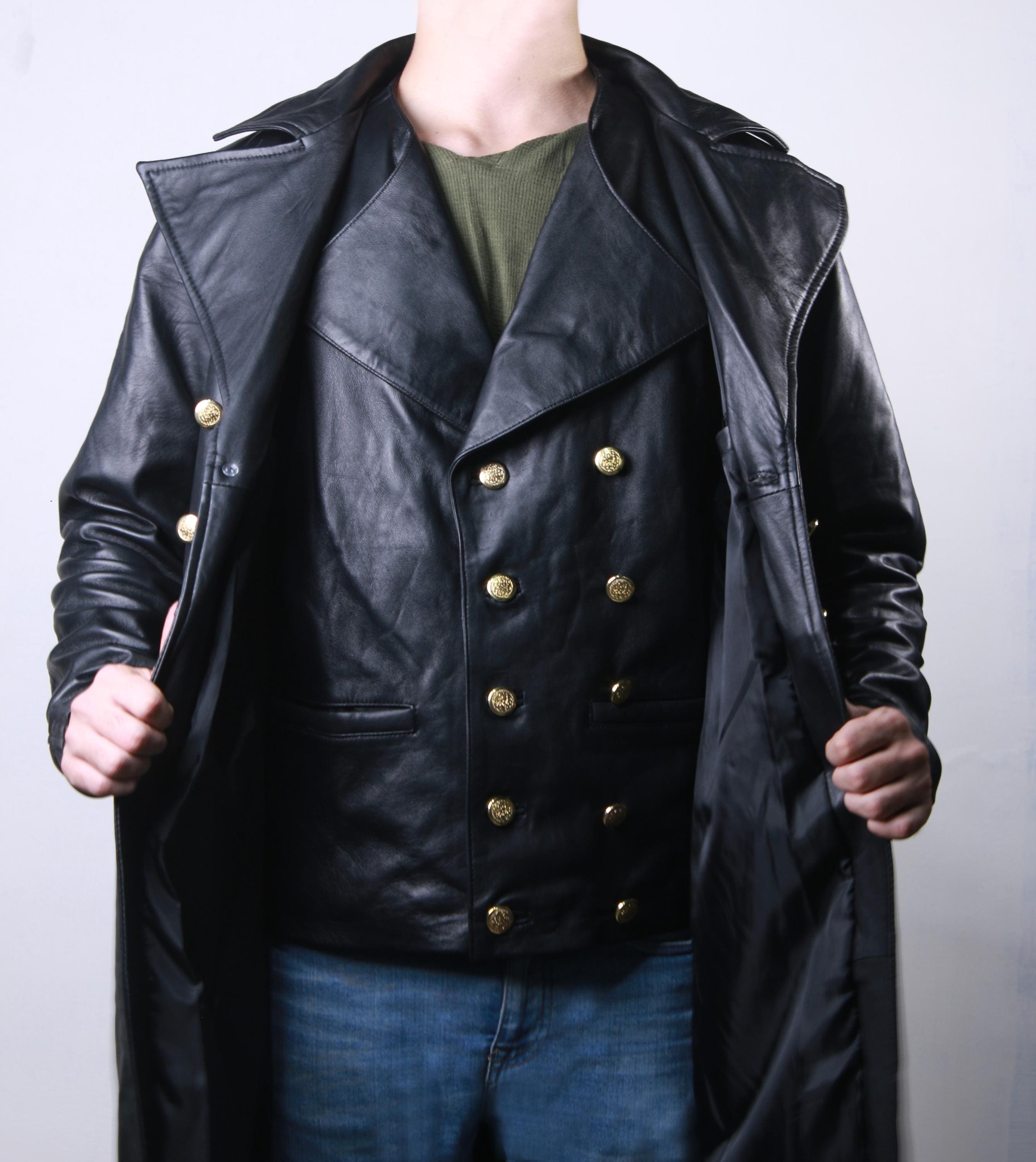 Leather Trench Coat Men Black Korel Mens Gothic Leather Trench