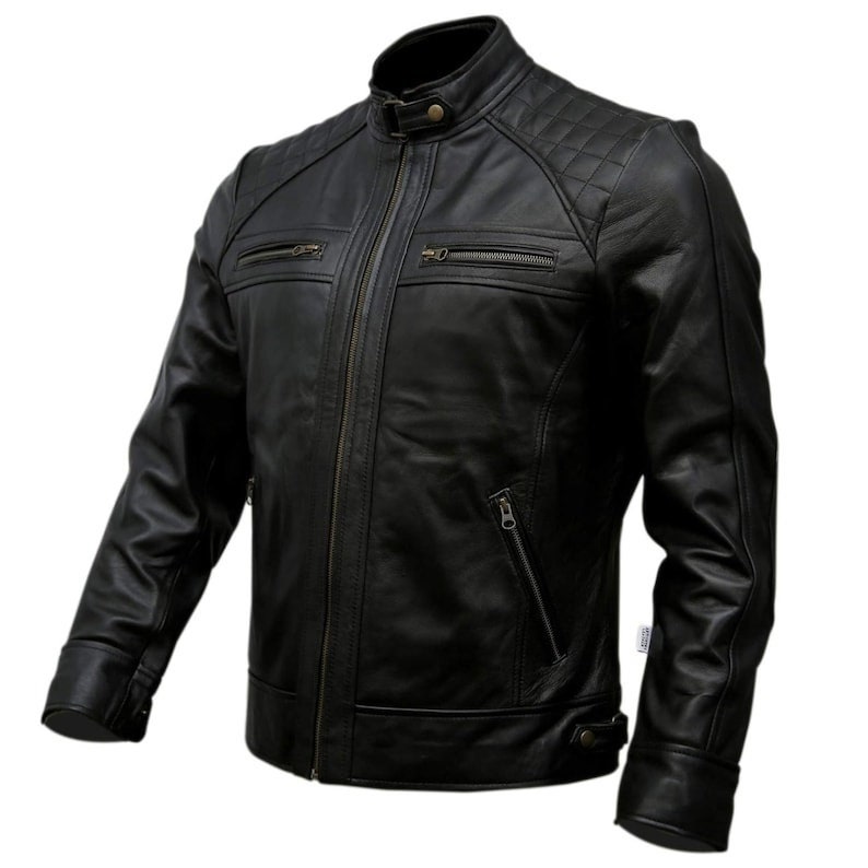 Men's Black Leather Biker Jacket Premium Motorcycle Styles for Men Vintage Brown, Bomber zdjęcie 4