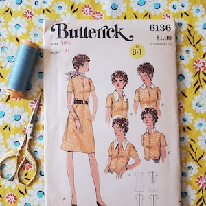 Retro Butterick 6136, Groovy Plus Size 1970s Dress Sewing Pattern with Collar Options
