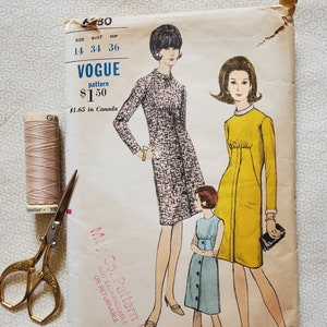 Retro 1960s Vogue A-Line Dress Sewing Pattern, Eye-Catching Details and Classic Vintage Chic!