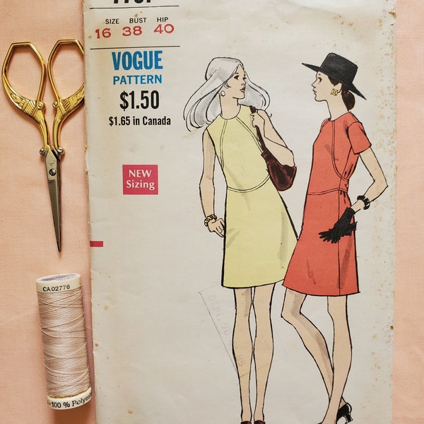 Vintage 1970s Vogue A-Line Dress Sewing Pattern with Interesting Subtle Details for Fashion Students