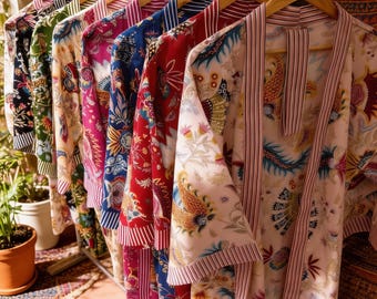 100% katoenen kimono badjassen bloemen zomer vrouwen blokprint gewaden bruidsmeisje cadeaus voor haar loungewear strandkleding bruiloft zwangerschapsjurk jurken