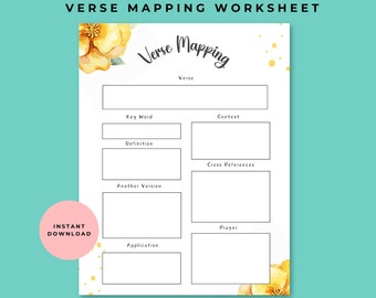 Verse Mapping sheet, Bible Study Template, Scripture Mapping, Bible Printable, Bible Verse mapping guide