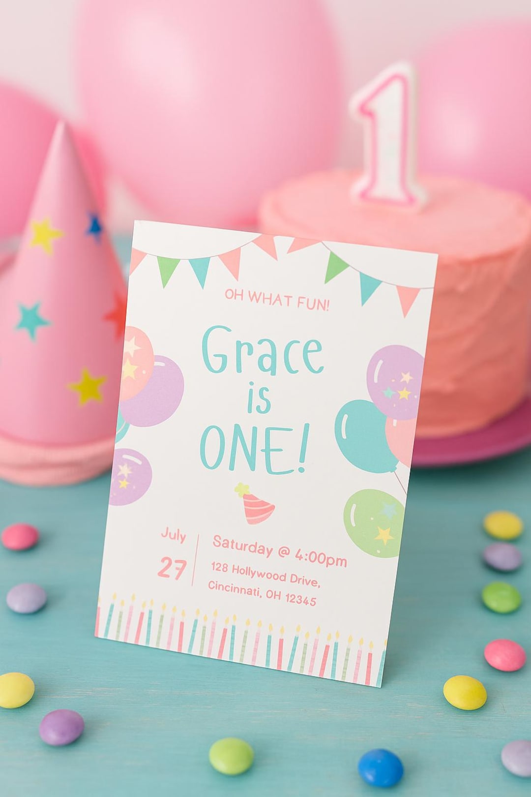 One Year Birthday Invitation (digital Download Template) Etsy