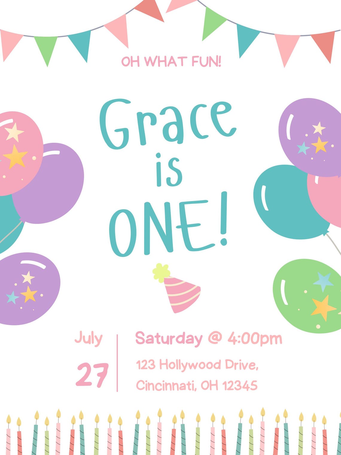 One Year Birthday Invitation (digital Download Template) Etsy