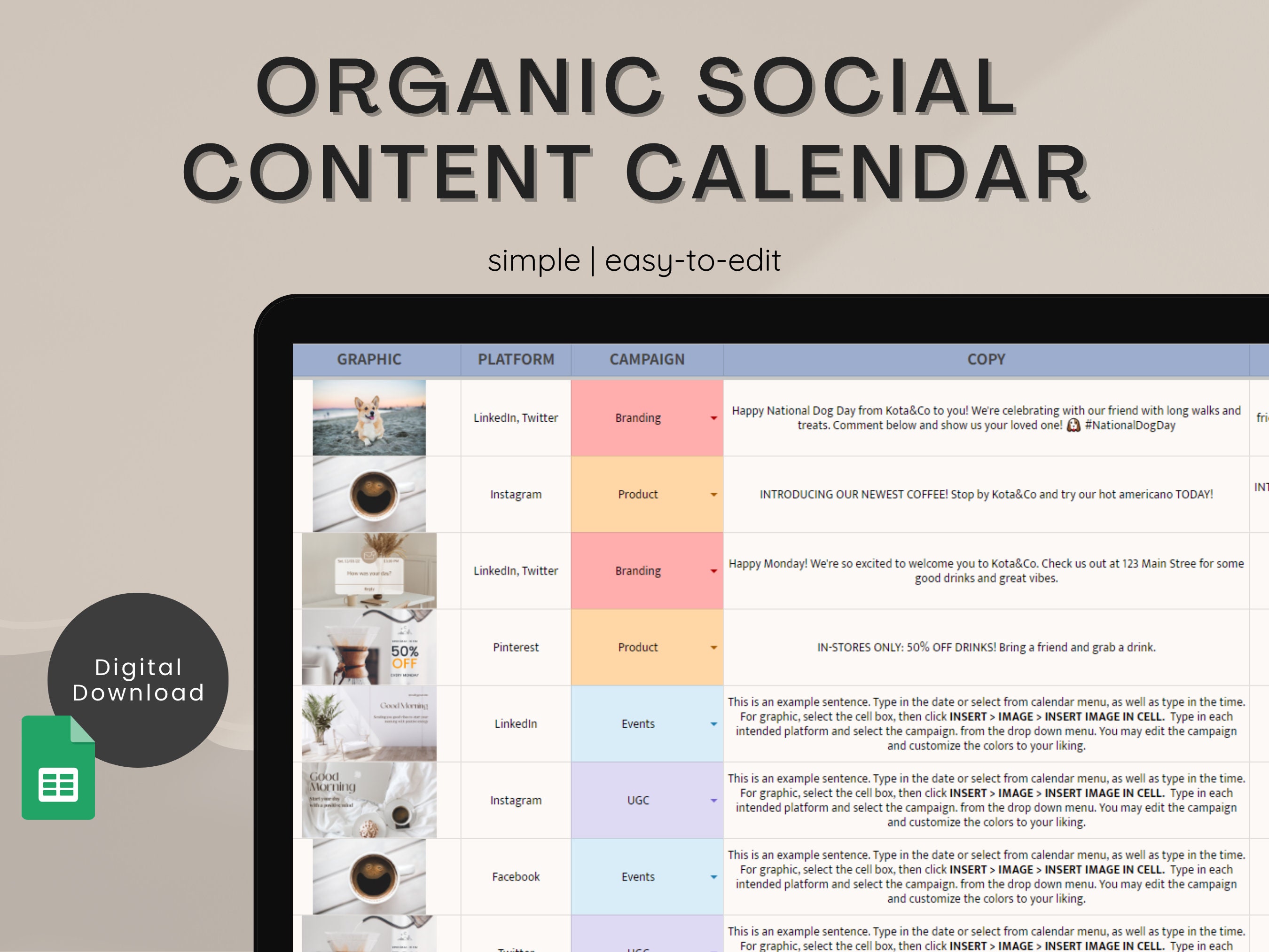 Social Media Content Calendar Template Organic Social Digital Google Sheets  Monthly Social Media Spreadsheet Purple - Etsy