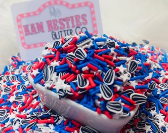 Mélange de tranches de pâte polymère pour le jour de l'ouverture \ Sprinkles \ Pâte polymère \ Gel à ajouter \ gobelets \ boule à neige \ 4 juillet patriotique Amérique \ Graines \ Fausses étoiles au four