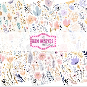 Pastel flores selvagens floral série 2 flores impressas com padrão de vinil folha adesiva permanente folhas de vinil envoltório de copo, diy vinil cricut