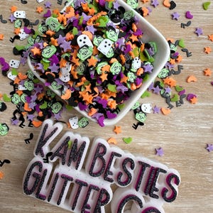 Ghoul's Delight Halloween-kleischijfjes – spookachtige polymeerhagelslag voor hars, slijm, nagelkunst, shakers en ambachten | Spoken, vleermuizen, Frankenstein,