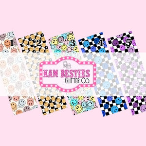Smileycontroles bedrukte stickerpenwikkels | Klaar om te solliciteren | Permanente lijm | Waterbestendig | Geen warmte nodig | Schaakbord smileygezicht